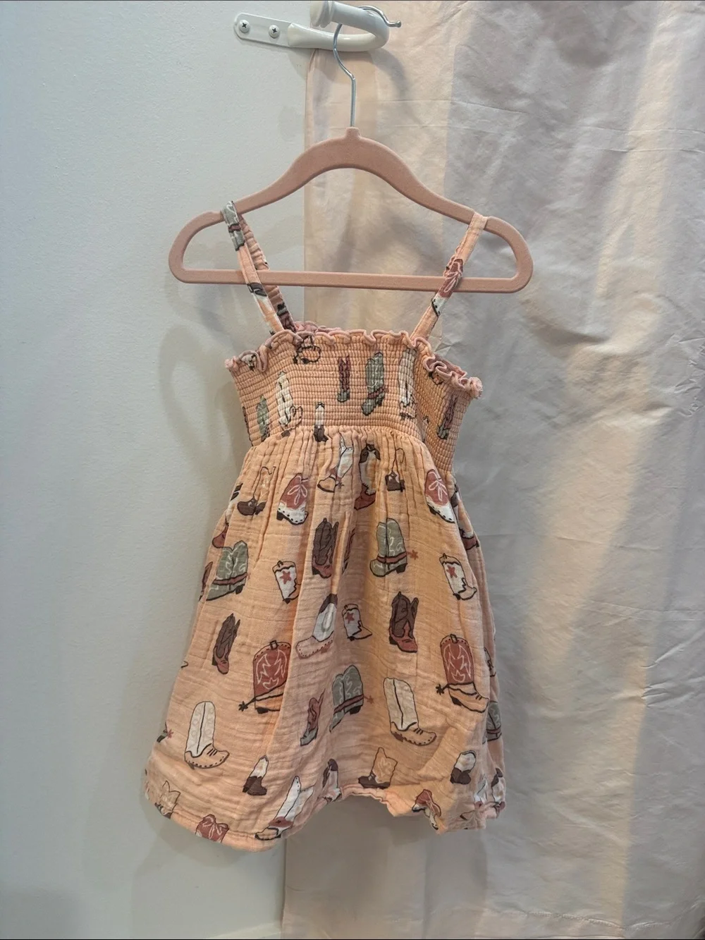 Angel Dear Peach Cowboy Boot Print Sundress